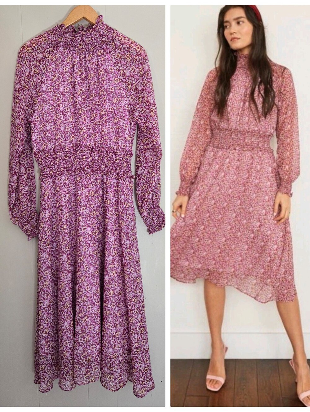 O.P.T On The Run Ditsy Floral Smocked Dress Purple Chiffon Romantic Feminine M